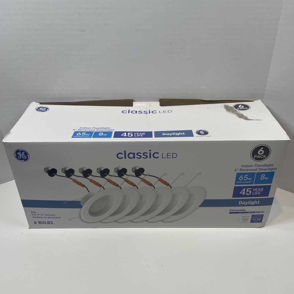 GE Recessed Downlight 6 Pack White Classic LED RS6 65W Replacement 8W 5000K